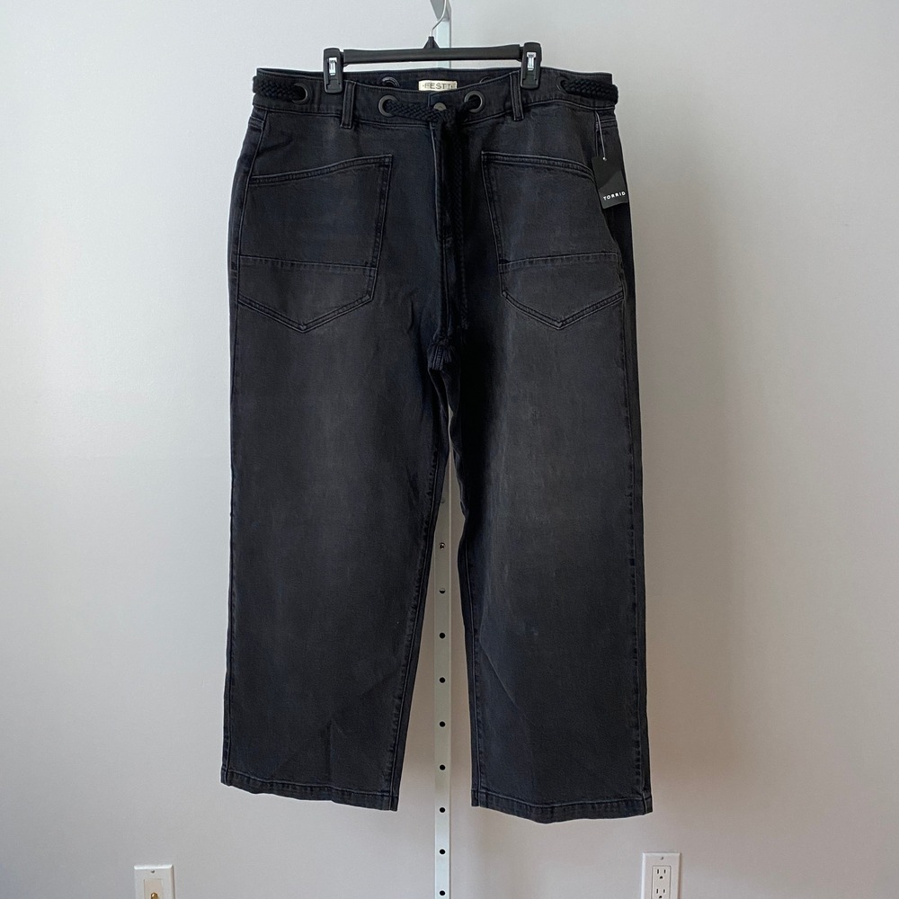 Torid 18R Black Festi High-Rise Loose Straight Denim Jeans Rope Belt Streetwear